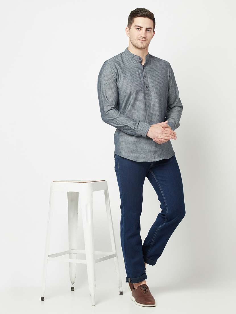 grey cotton short kurta - 19300359 - Standard Image - 4