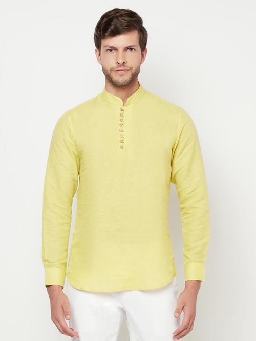 yellow solid short kurta - 19300379 - Standard Image - 0
