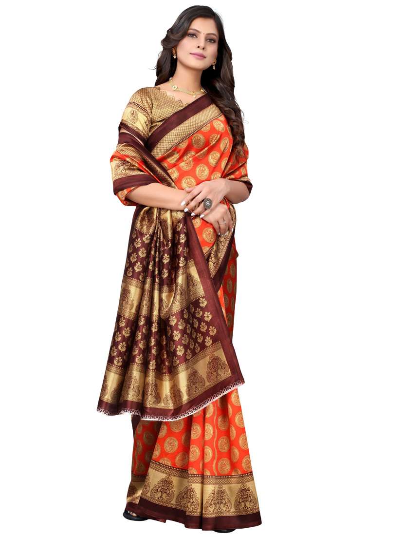 ethnic motif printed saree with blouse