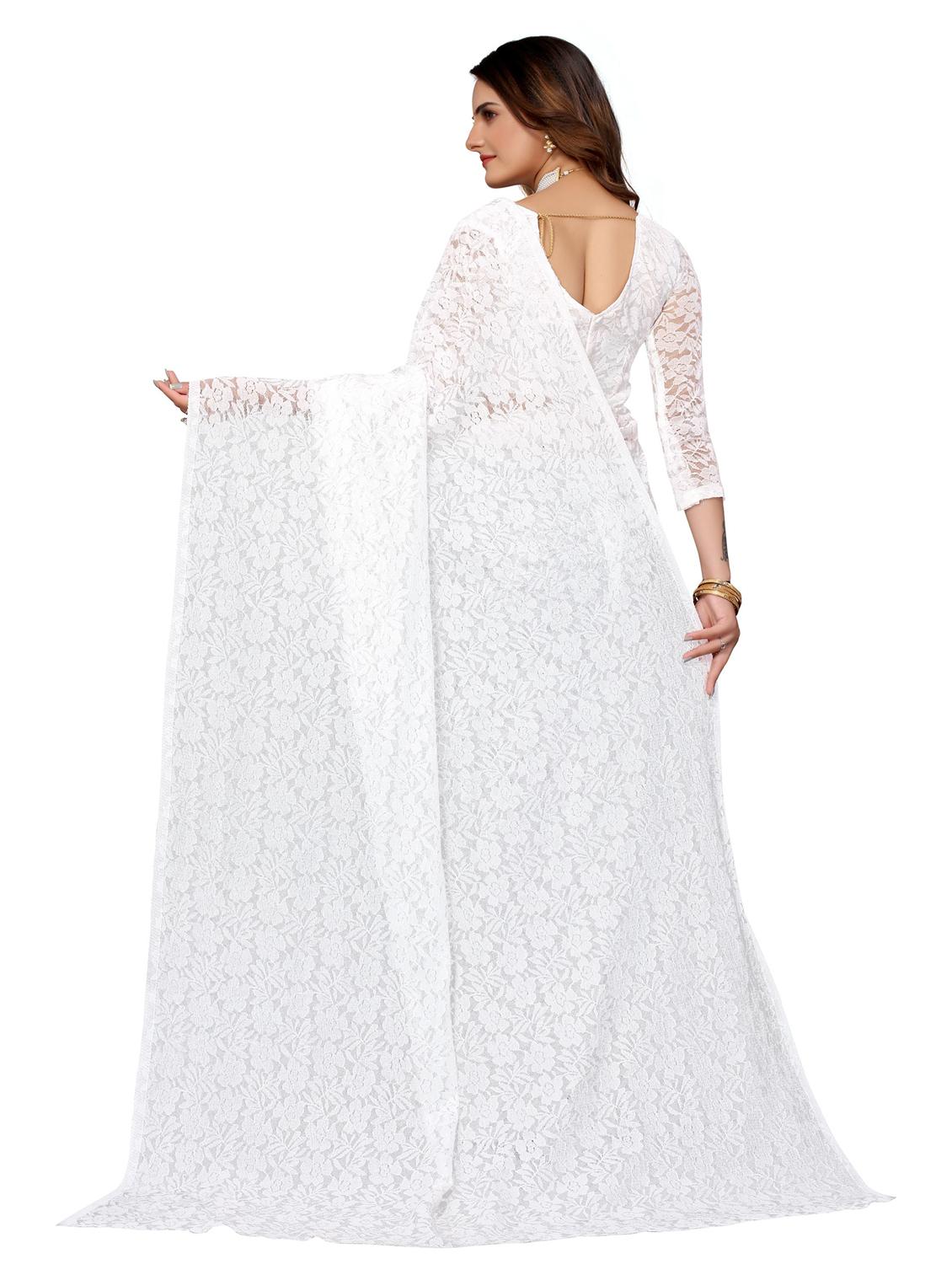 women's floral white colored saree with blouse - 19300515 -  Standard Image - 1