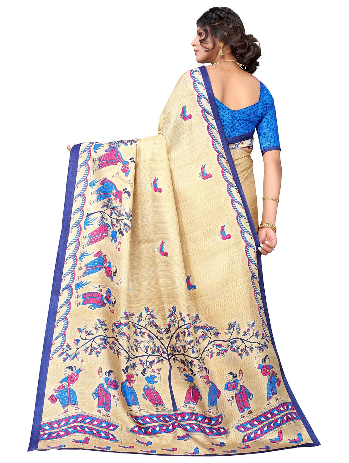 cream printed saree with blouse - 19300627 - Standard Image - 1