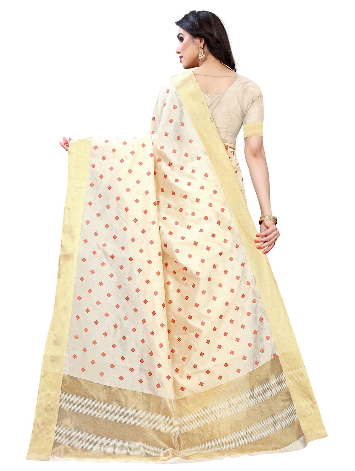 beige printed saree with blouse - 19300635 - Standard Image - 1
