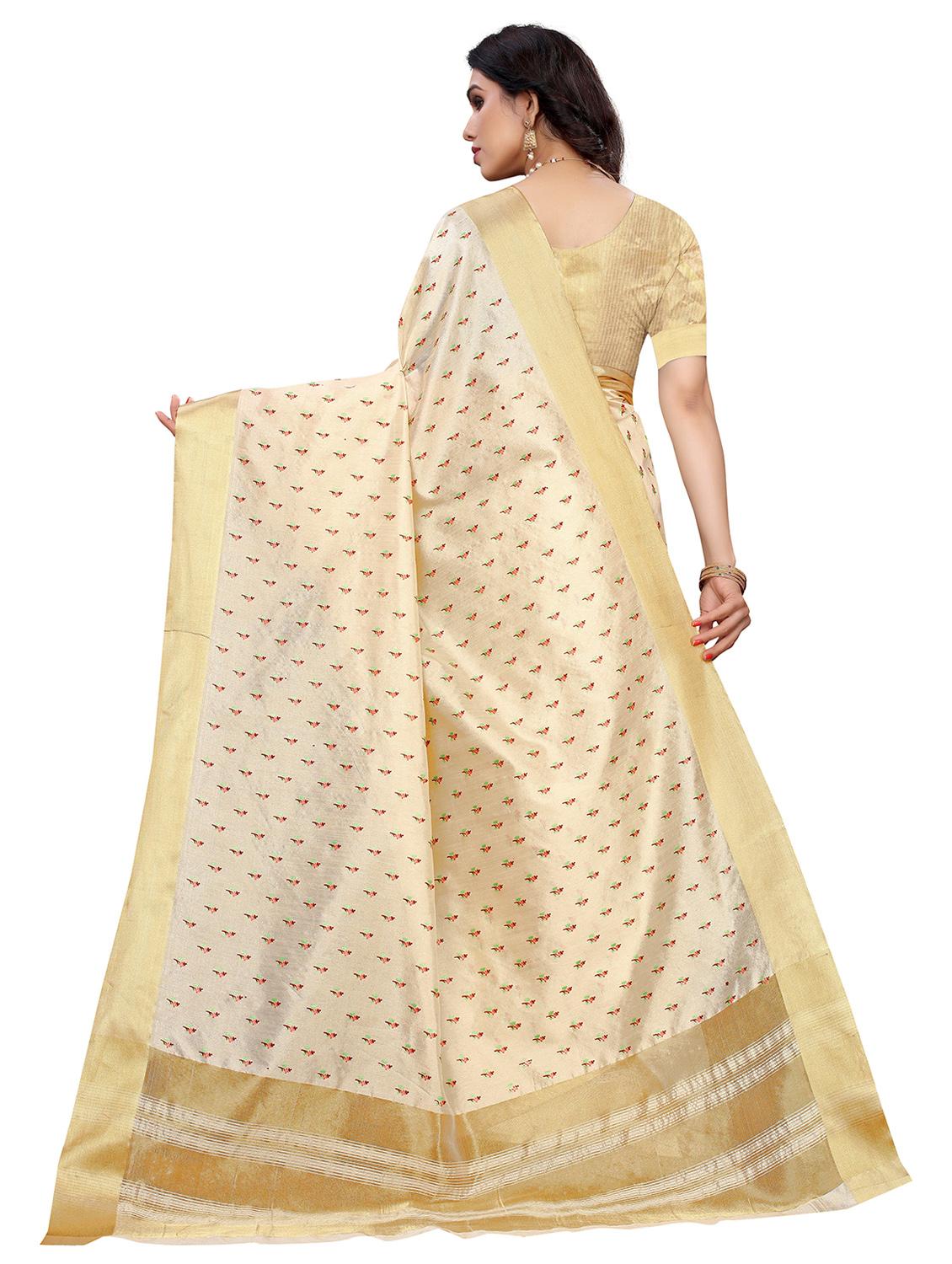 beige printed saree with blouse - 19300638 - Standard Image - 1