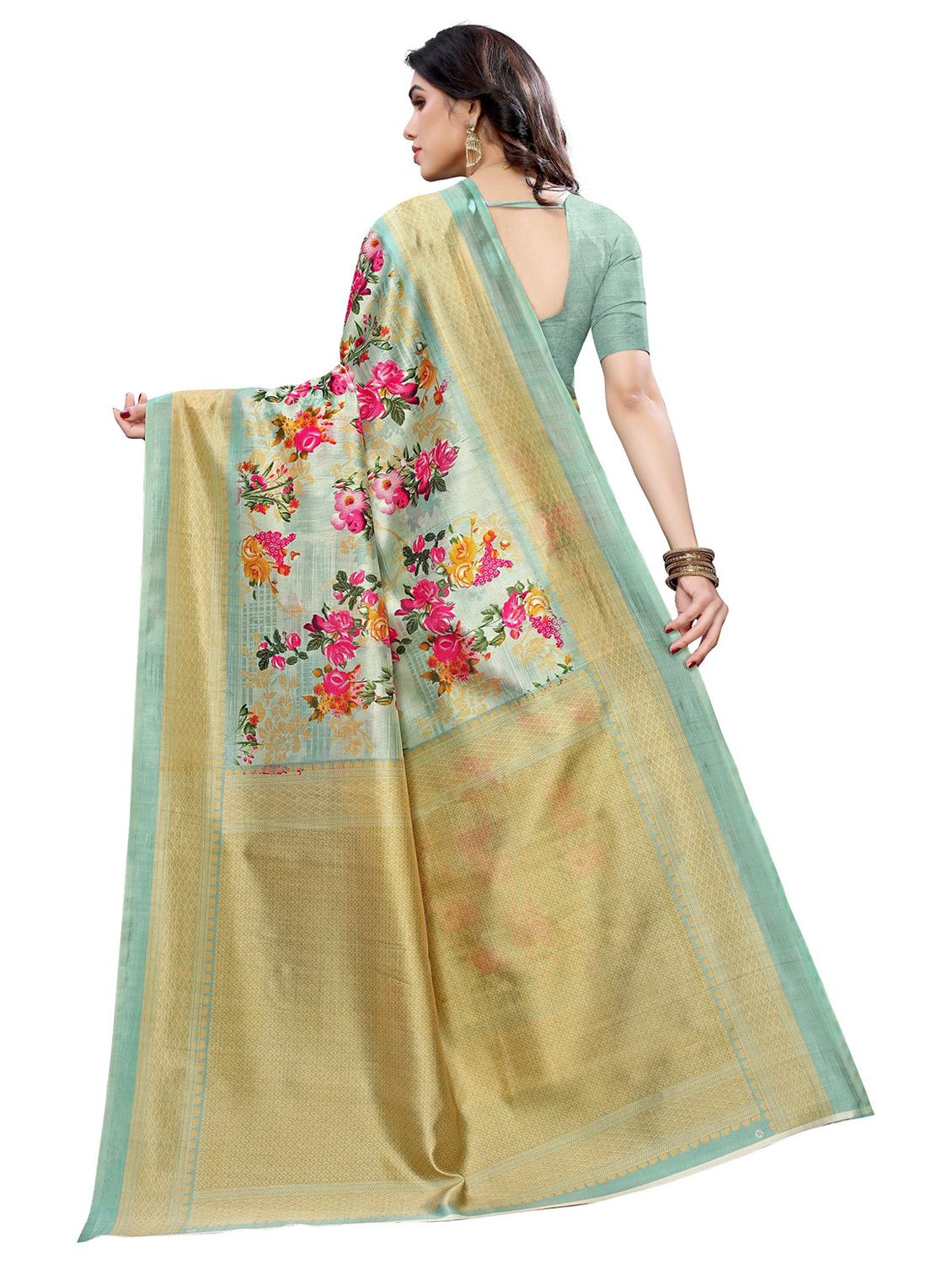 green printed saree - 19300687 - Standard Image - 1