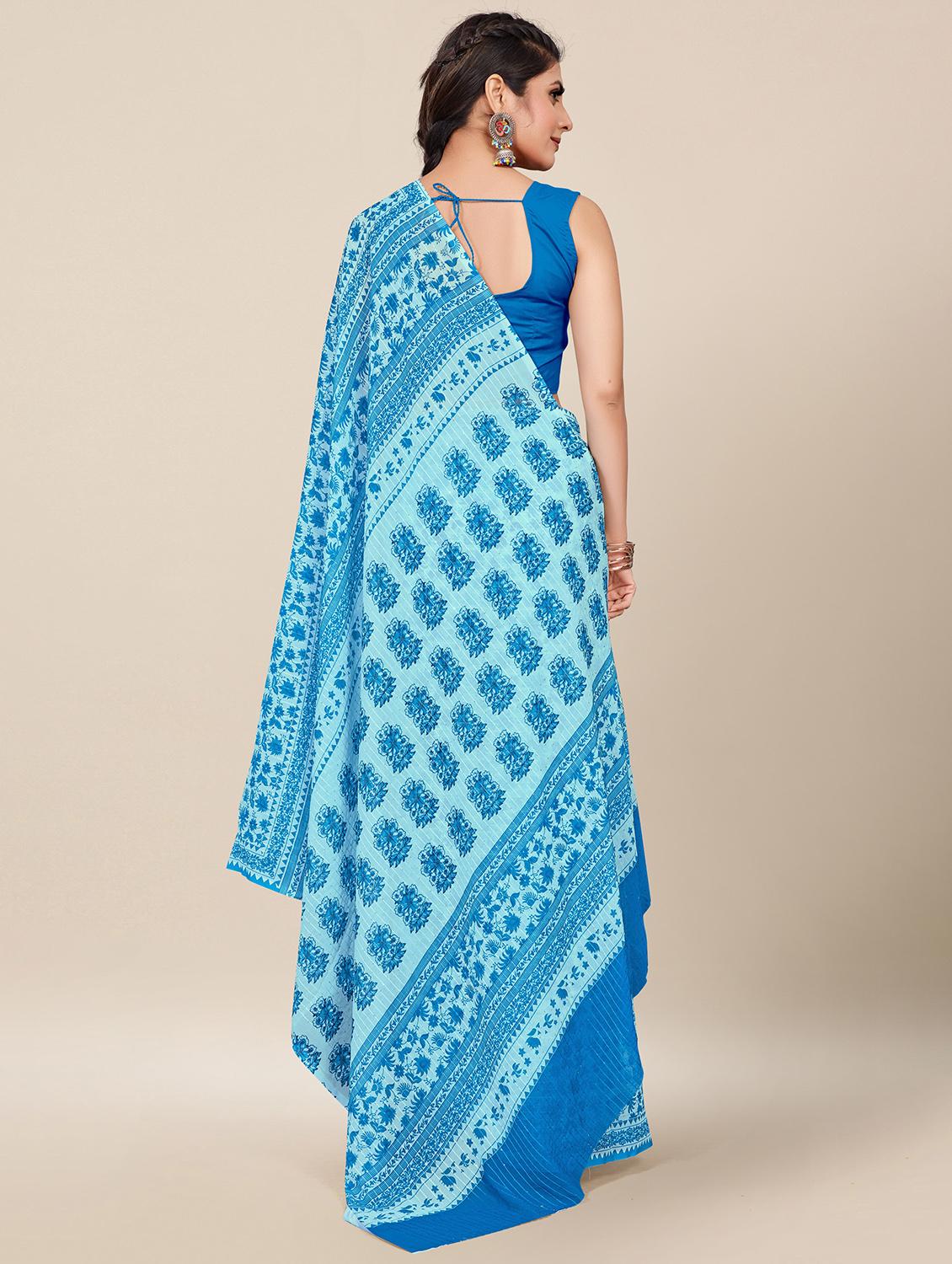 blue printed saree with blouse - 19300878 - Standard Image - 1