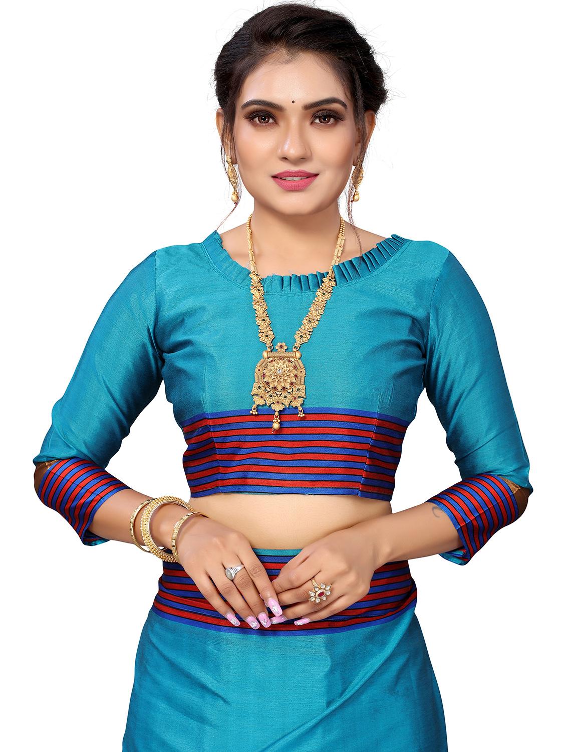 contrast bordered woven saree with blouse - 19301187 -  Standard Image - 1
