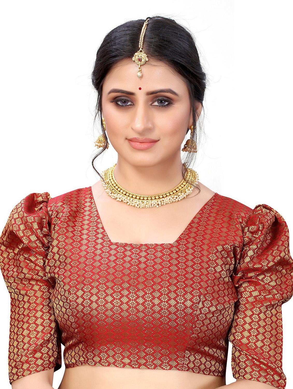 contrast bordered woven saree with blouse - 19301248 - Standard Image - 1