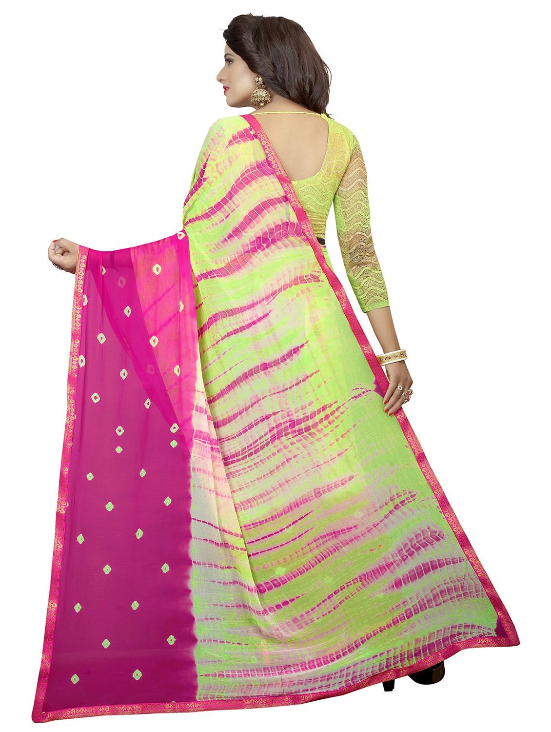 contrast bordered bandhni saree with blouse - 19301261 -  Standard Image - 1