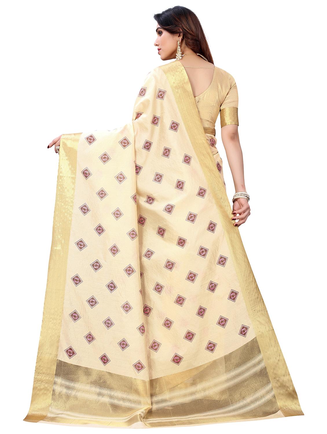 contrast bordered printed saree with blouse - 19301297 -  Standard Image - 1