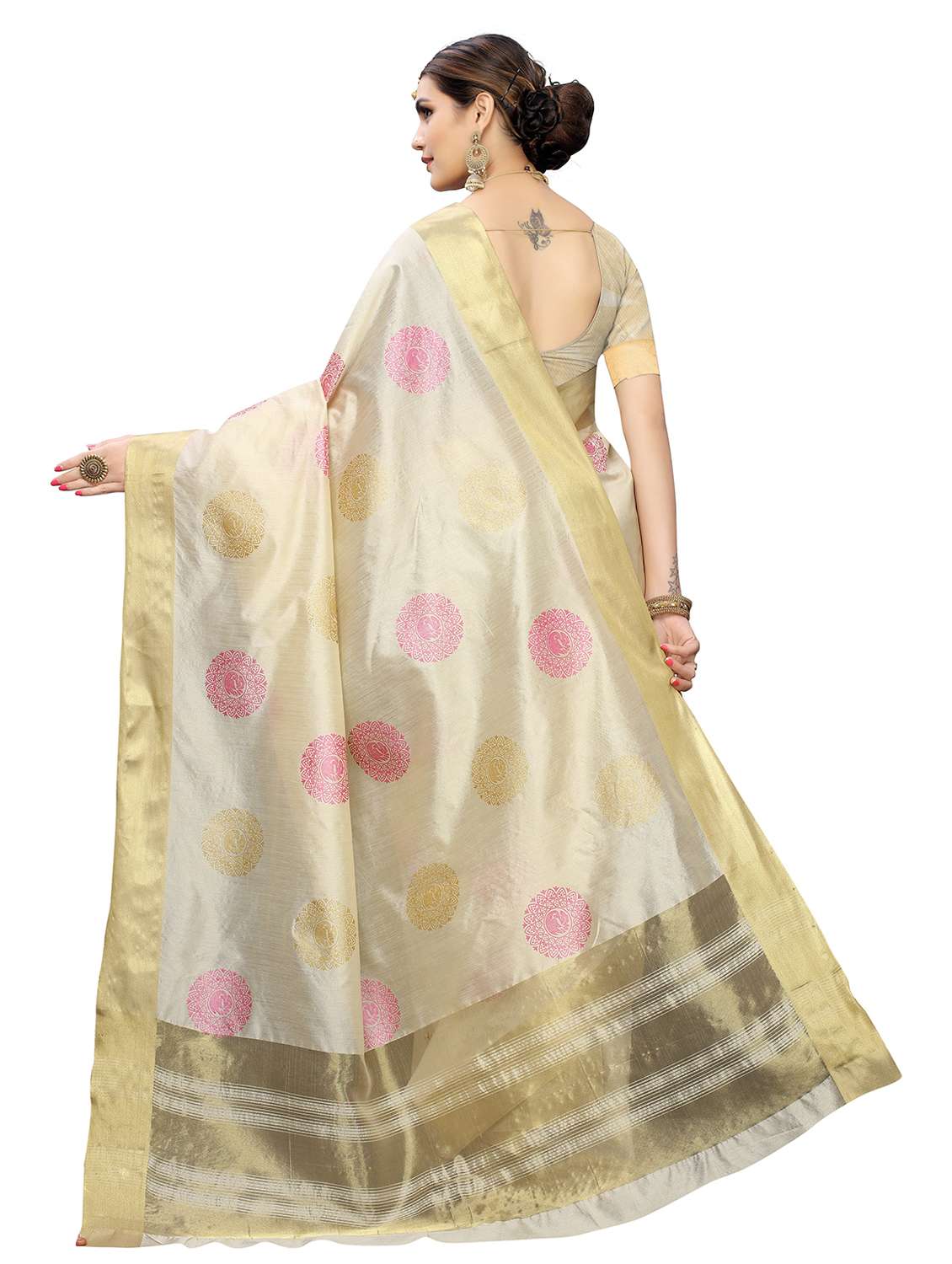 contrast bordered woven saree with blouse - 19301304 -  Standard Image - 1