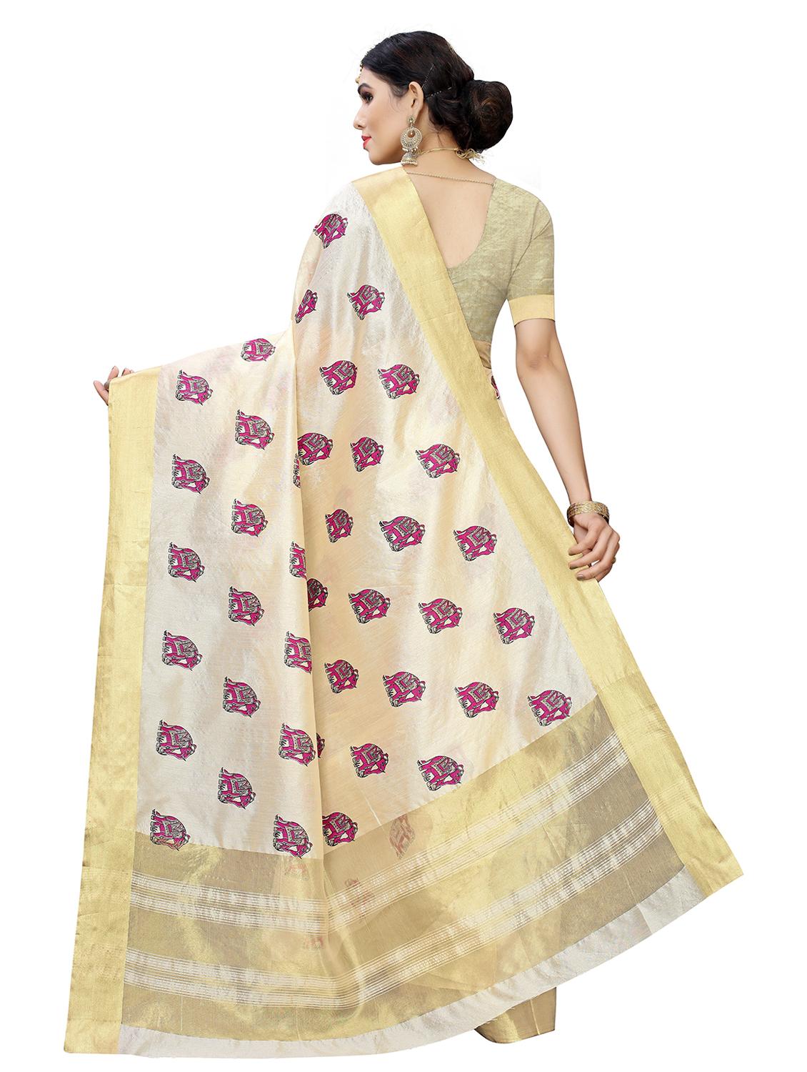 contrast bordered printed saree with blouse - 19301306 - Standard Image - 1
