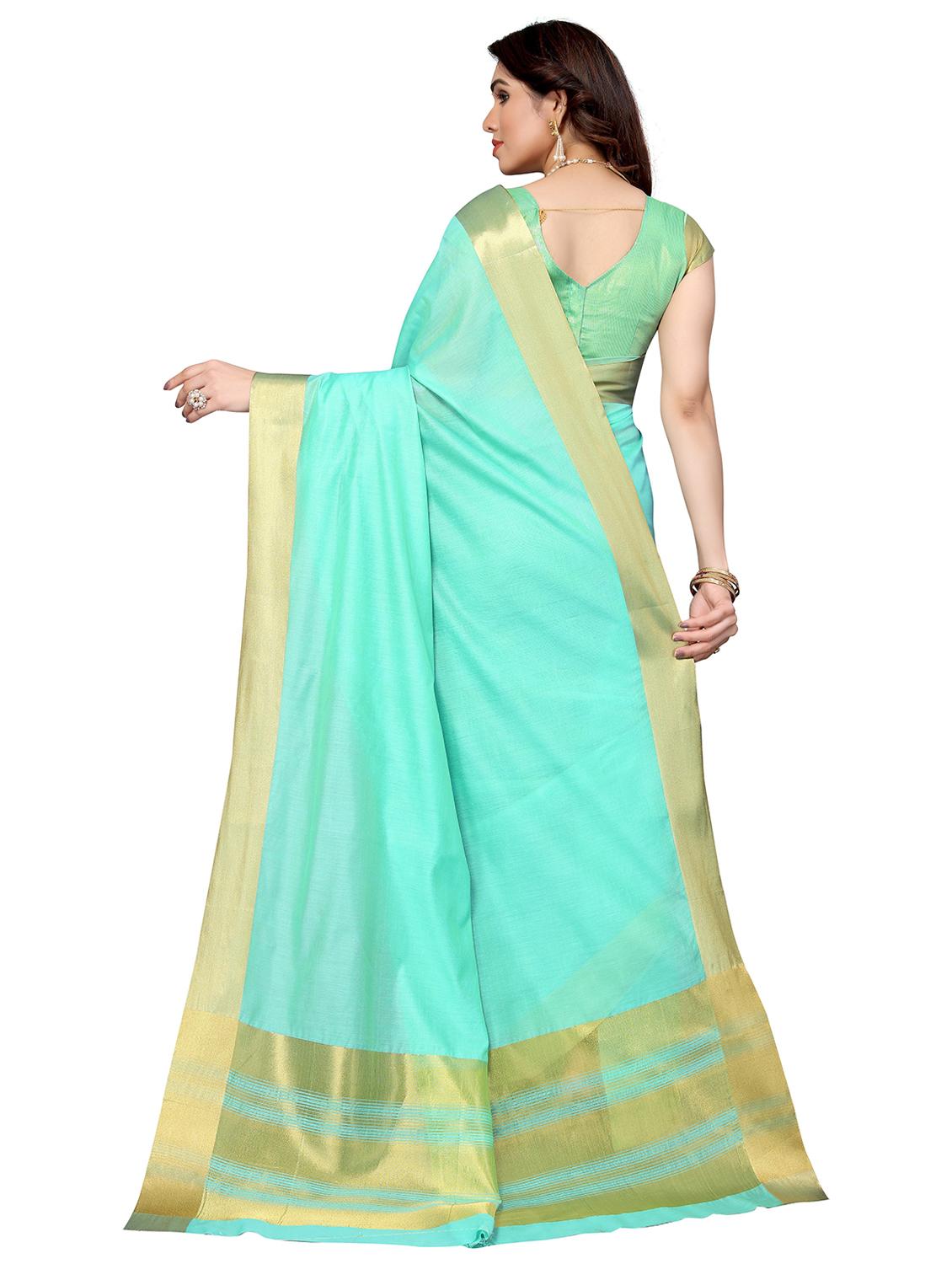 contrast bordered woven saree with blouse - 19301307 - Standard Image - 1