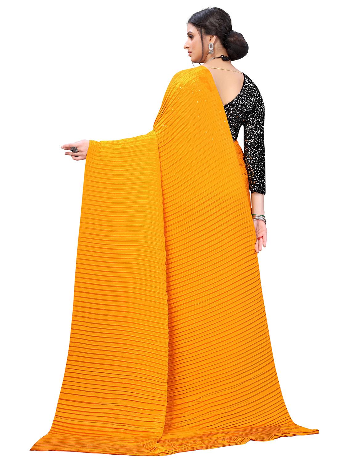 yellow plain saree with blouse - 19301328 - Standard Image - 1
