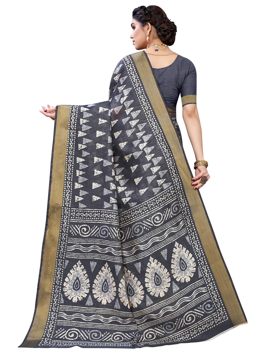 contrast border printed saree with blouse - 19301700 -  Standard Image - 1