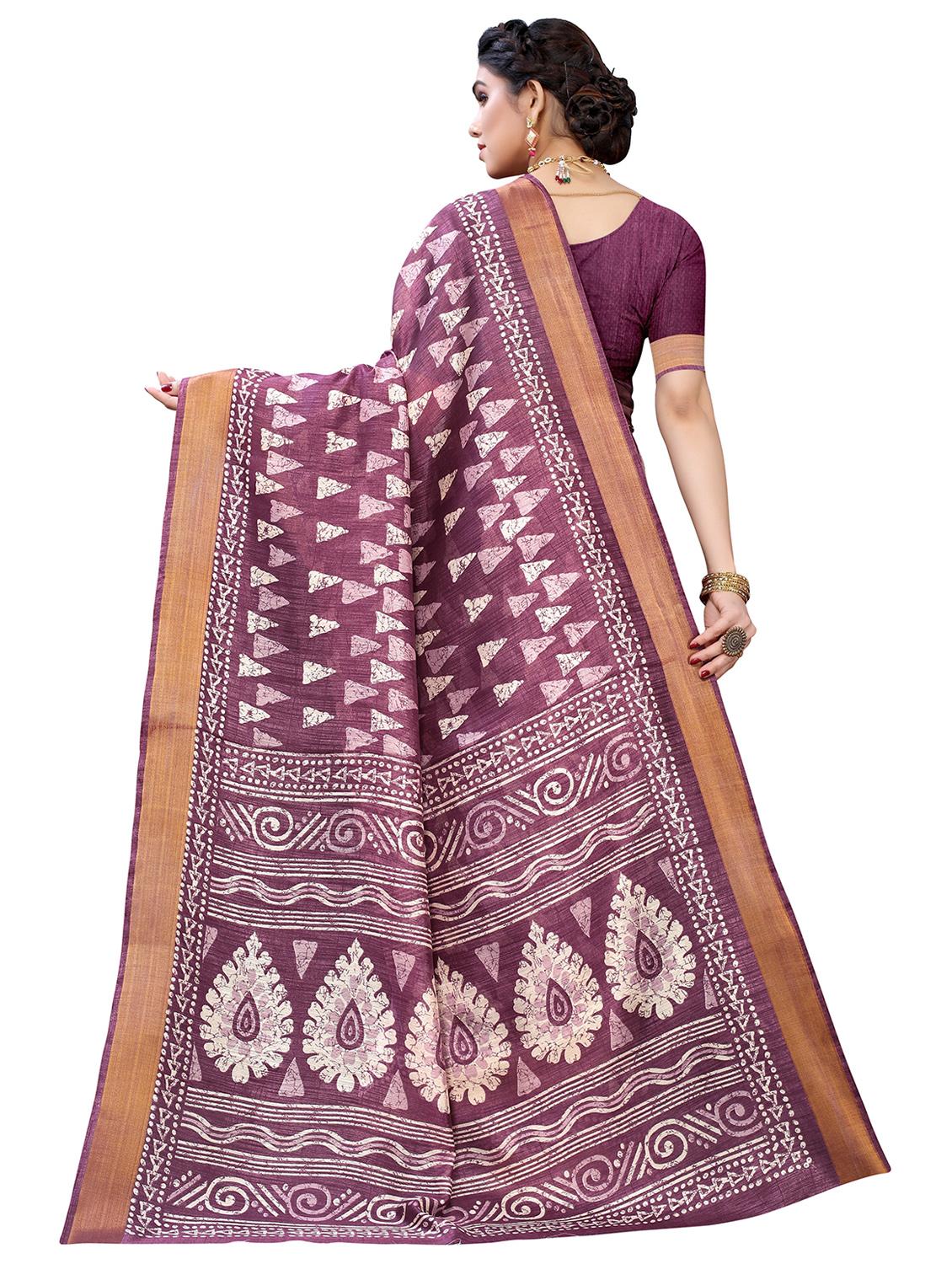 contrast border printed saree with blouse - 19301701 -  Standard Image - 1