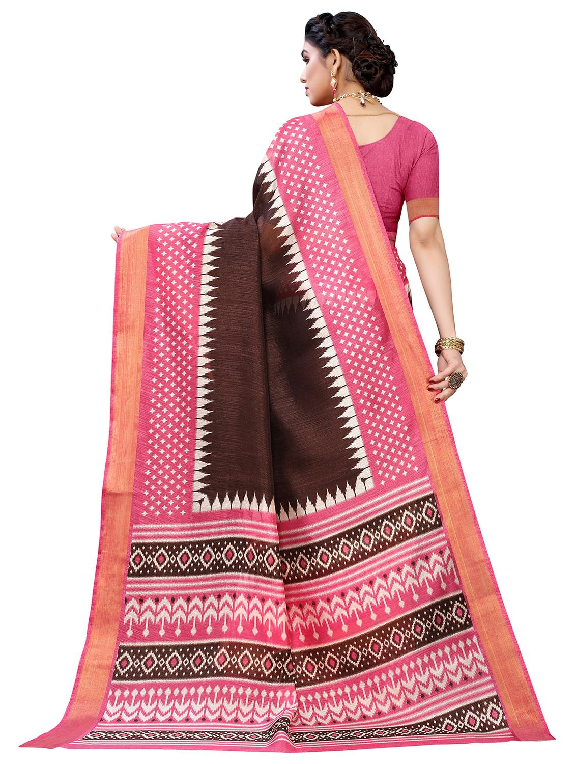 contrast border printed saree with blouse - 19301708 -  Standard Image - 1