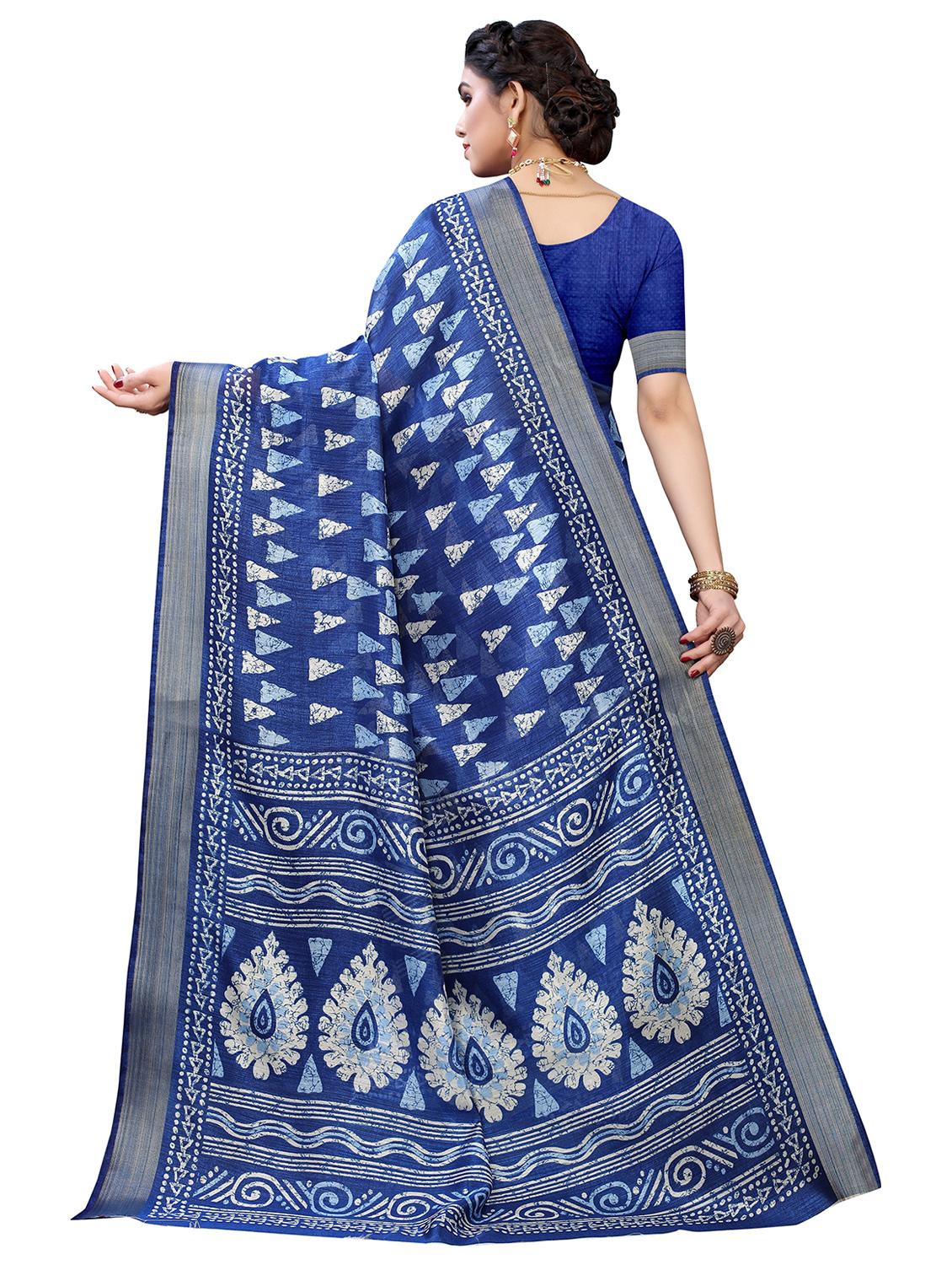 contrast border printed saree with blouse - 19301736 -  Standard Image - 1