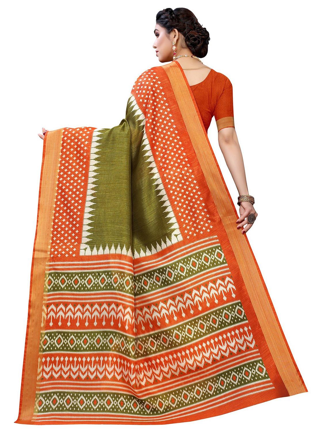 contrast border printed saree with blouse - 19301756 - Standard Image - 1