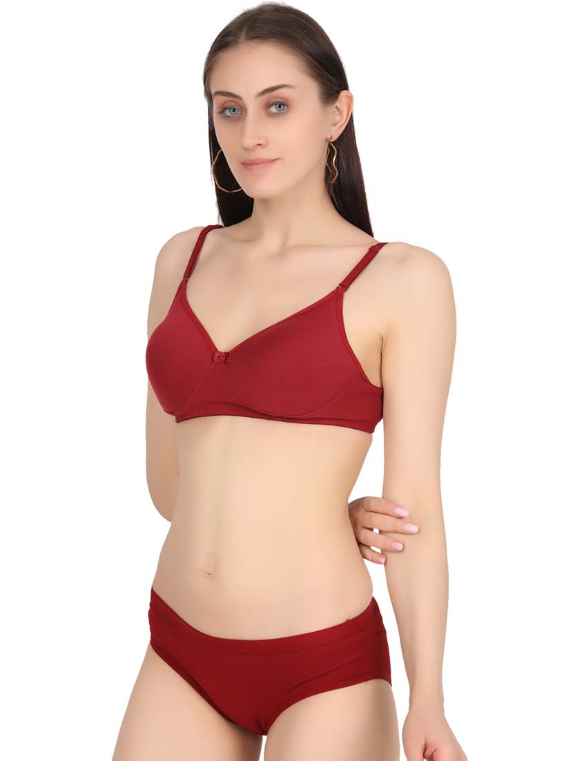 maroon cotton bra and panty set - 19302354 - Standard Image - 1
