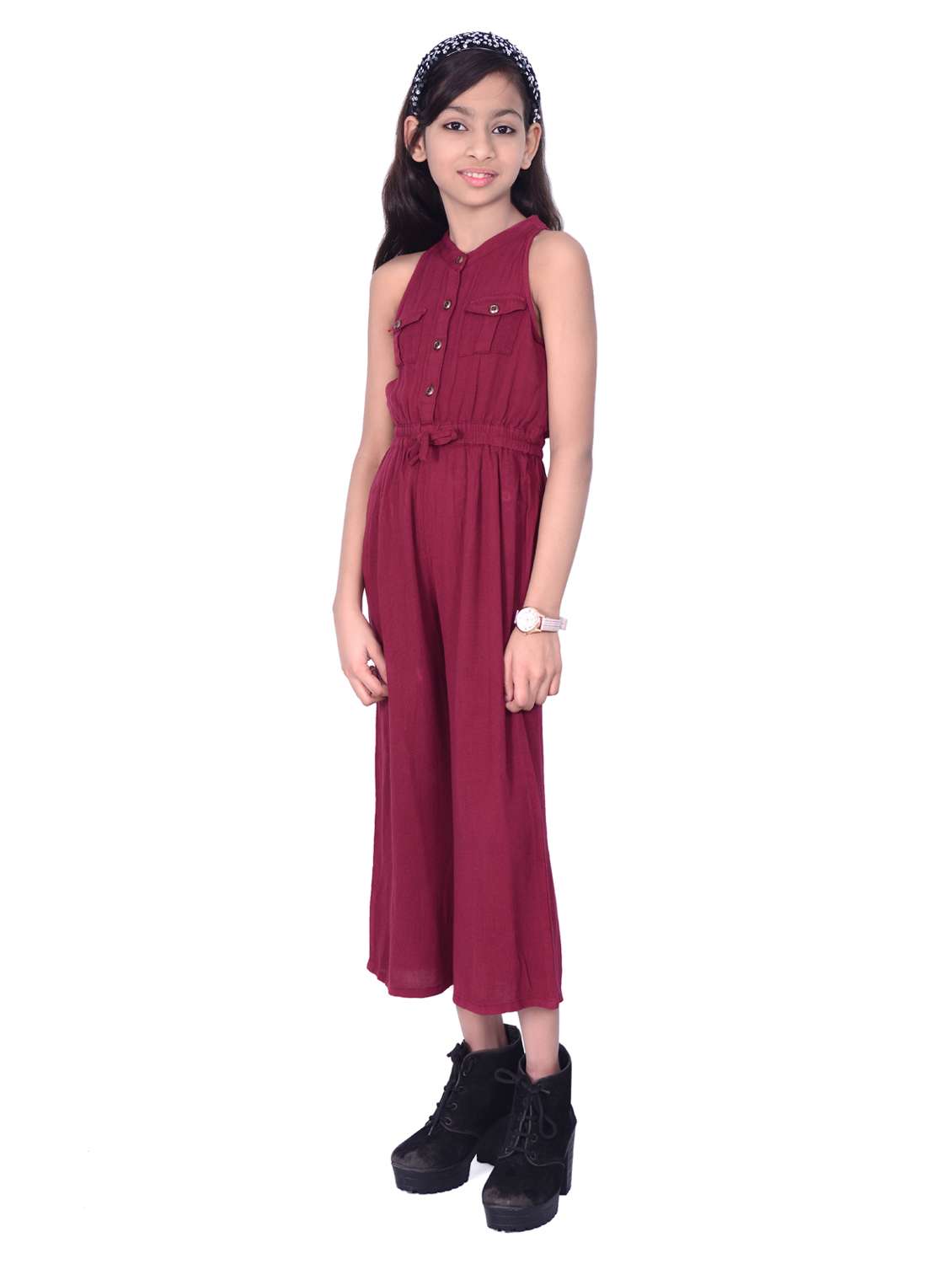 girls solid  full length jumpsuit  - 19302394 -  Standard Image - 1