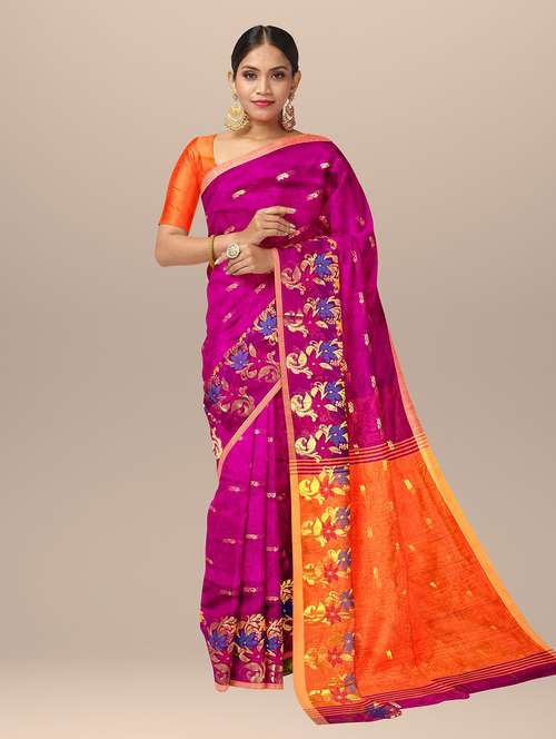 women's floral purple colored saree with blouse - 19302633 - Standard Image - 0