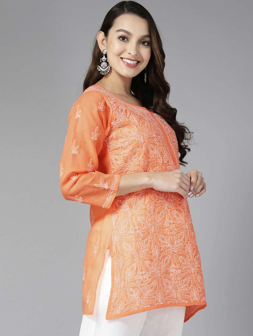 women's hand embroidered chikankari straight kurti - 19303406 -  Standard Image - 1