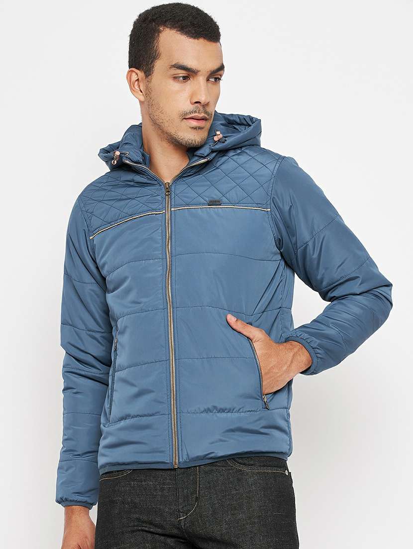 blue solid bomber jacket