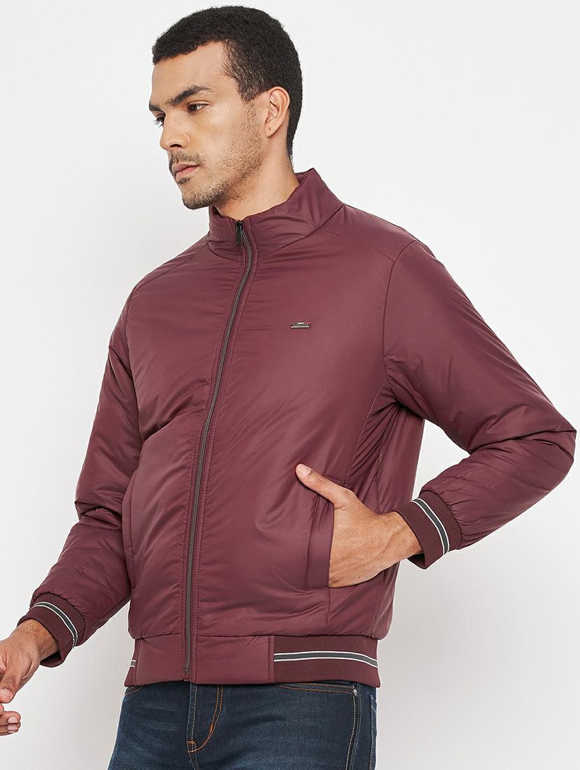 burgundy solid bomber jacket - 19303878 - Standard Image - 1