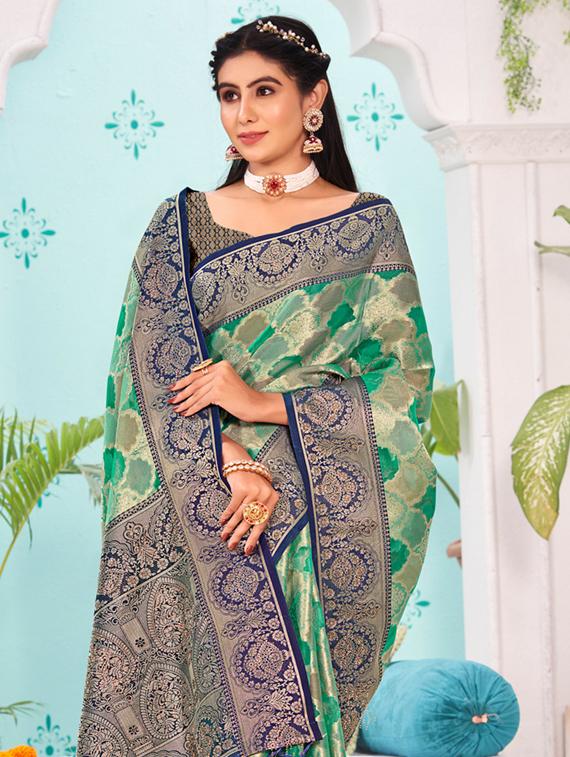 women's self design green colored saree with blouse - 19303885 - Standard Image - 1