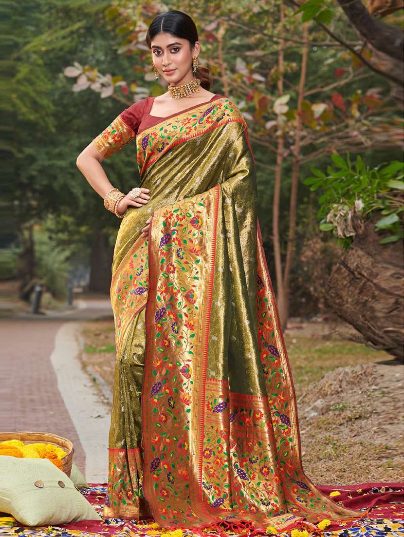 women's floral green colored saree with blouse
