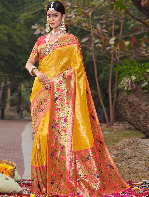 women's self design yellow colored saree with blouse - 19303908 -  Standard Image - 0