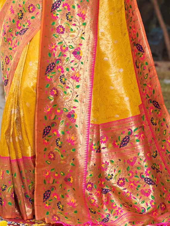 women's self design yellow colored saree with blouse - 19303908 - Standard Image - 1