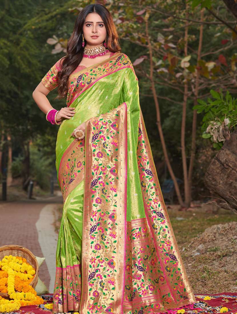 women's self design green colored saree with blouse - 19303909 - Zoom Image - 0