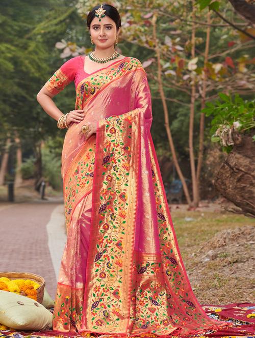 women's self design pink colored saree with blouse - 19303910 -  Standard Image - 0