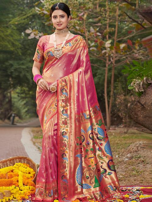 women's self design pink colored saree with blouse - 19303912 - Standard Image - 0