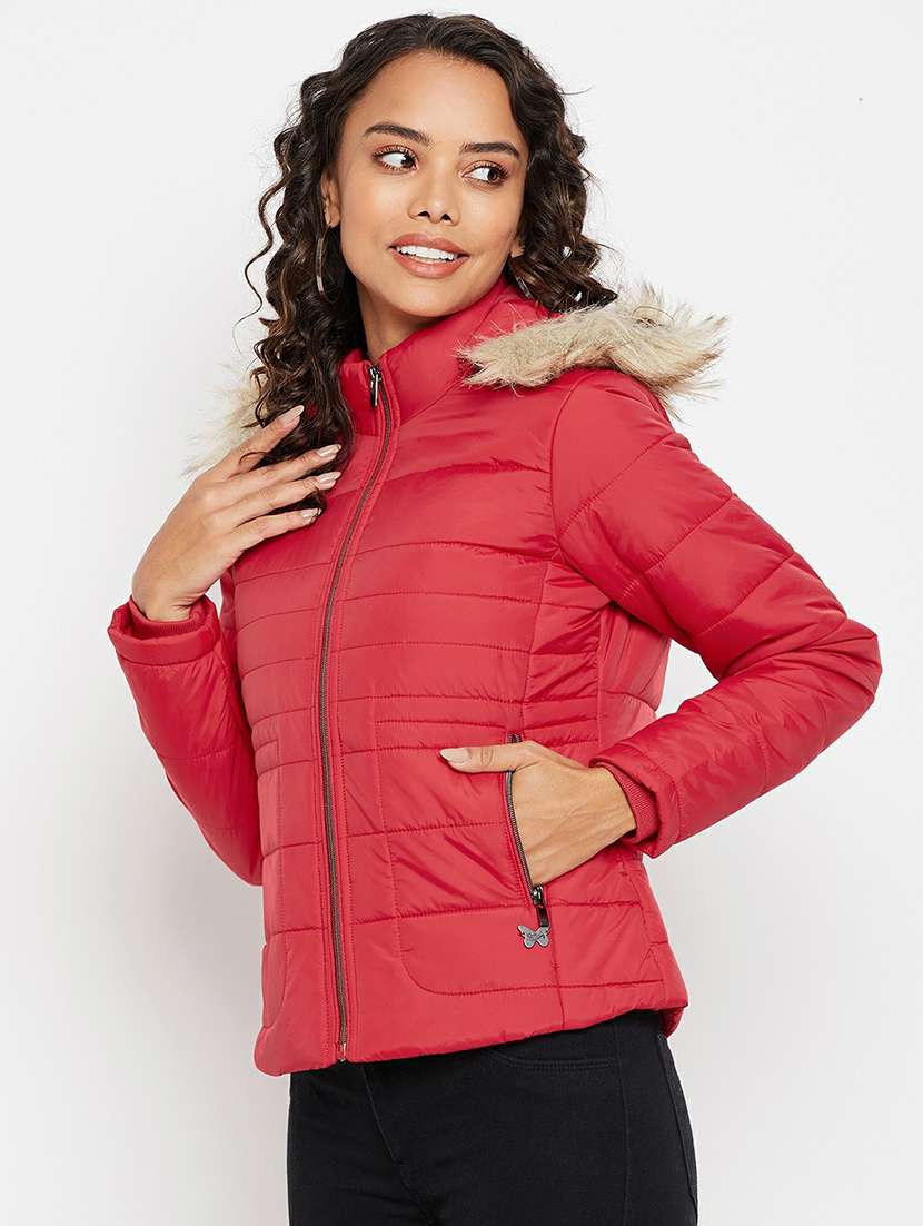 hooded neck solid padded jacket - 19303960 -  Standard Image - 1