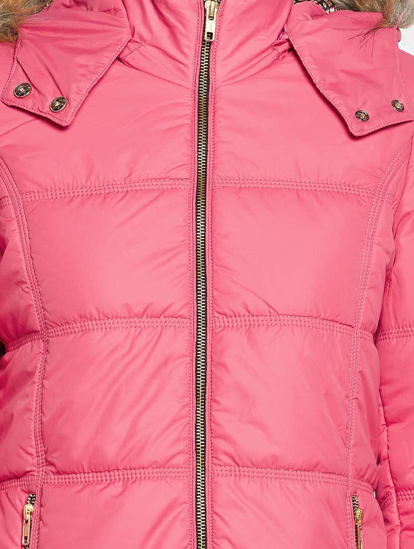 hooded collar solid padded jacket - 19304383 -  Standard Image - 4