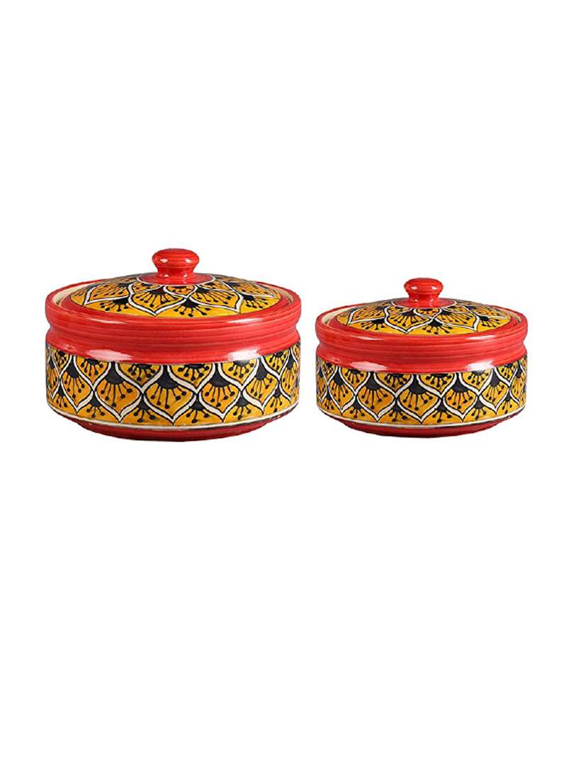 caffeine ceramic handmade orange morocco serving casserole with lid (set of 3)