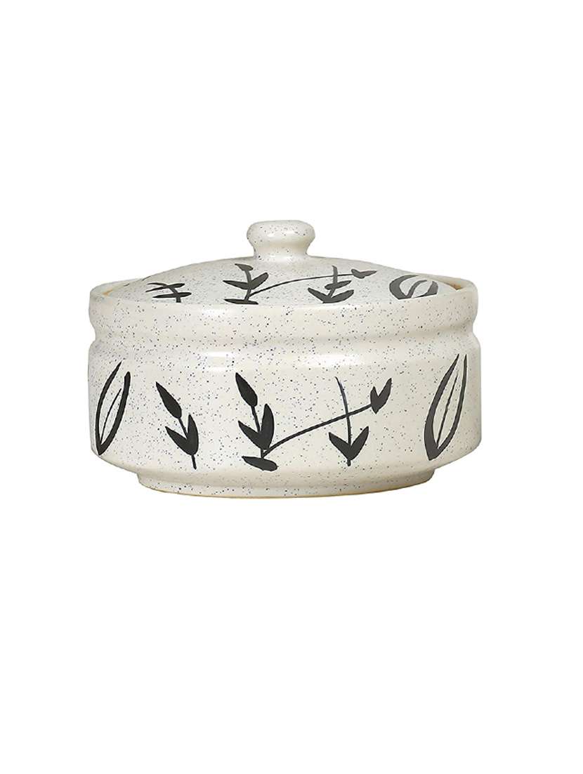 caffeine ceramic handmade white bamboo serving donga with lid (set of 3)