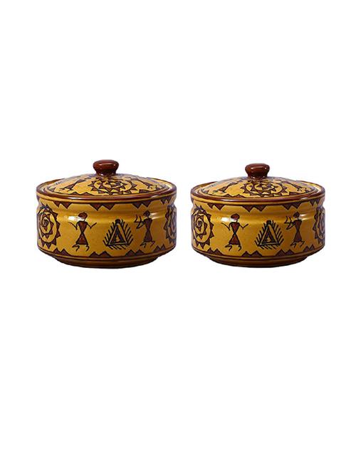 caffeine ceramic handmade mustard romani serving casserole with lid (set of 3) - 19304425 - Standard Image - 0