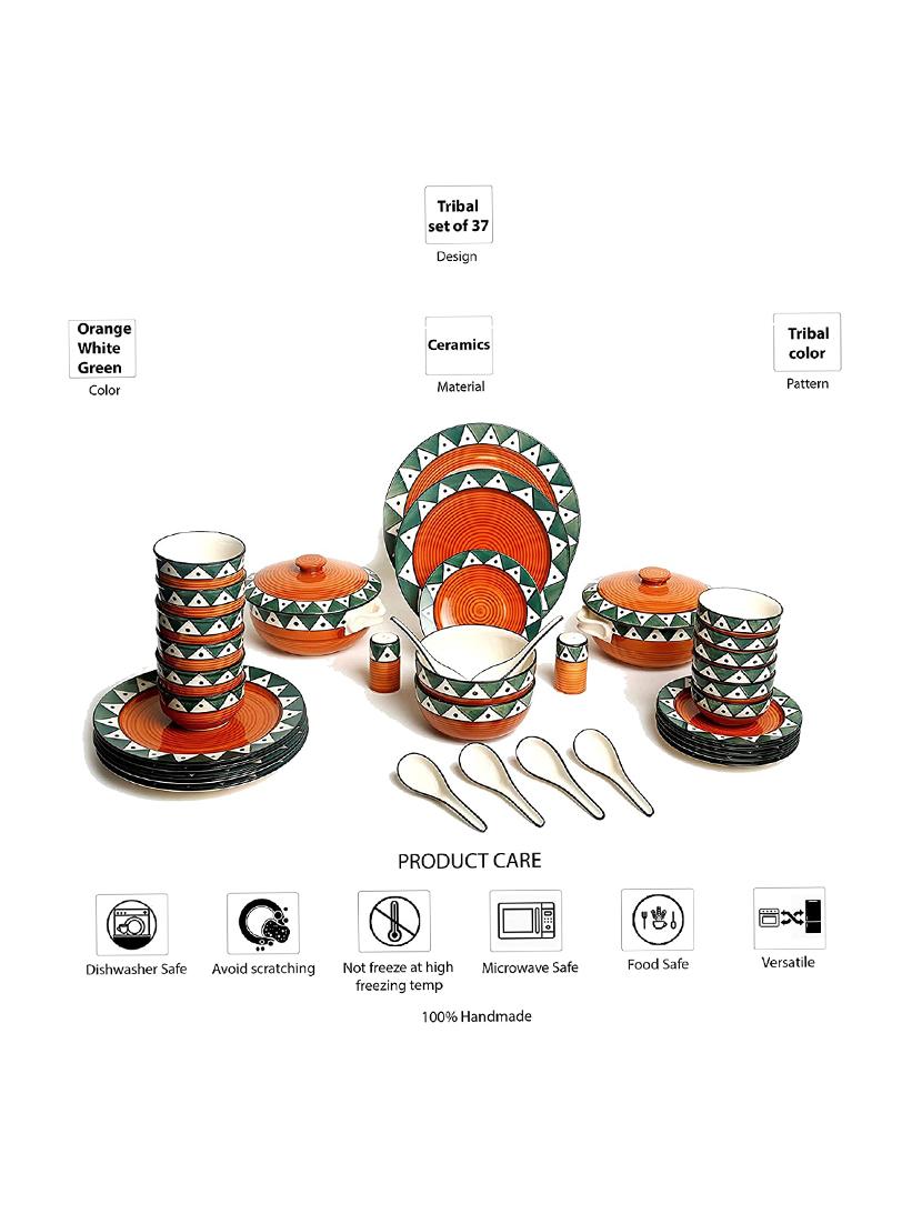 caffeine ceramic handmade green and orange dinner set (37 pcs) - 19304439 - Standard Image - 1