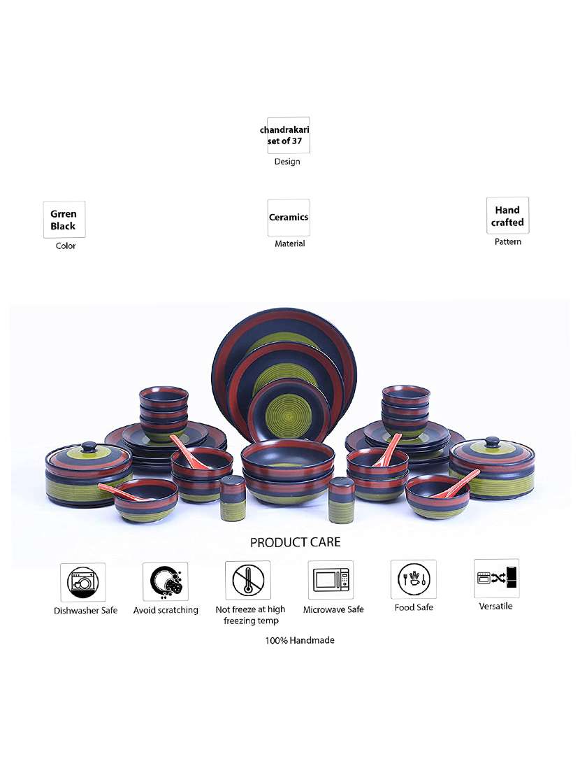 caffeine ceramic handmade green chandrakari dinner set (37 pcs.) - 19304446 -  Standard Image - 1