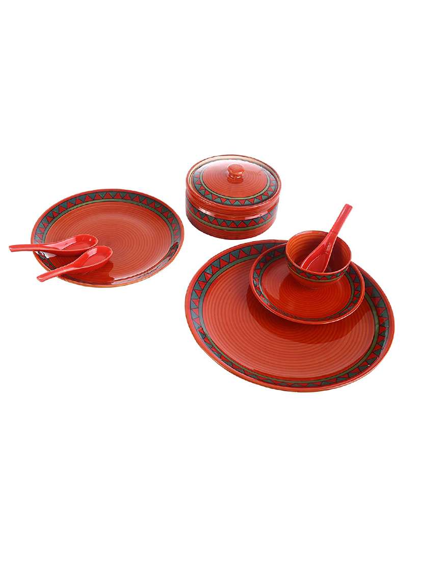 caffeine ceramic handmade rustic red and green combo dinner set (37 pcs.) - 19304448 -  Standard Image - 1