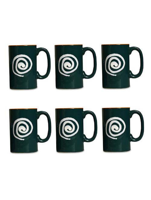 caffeine ceramic stonwear handmade green & white doodle print coffee mug (set of 6) - 19304569 - Standard Image - 0