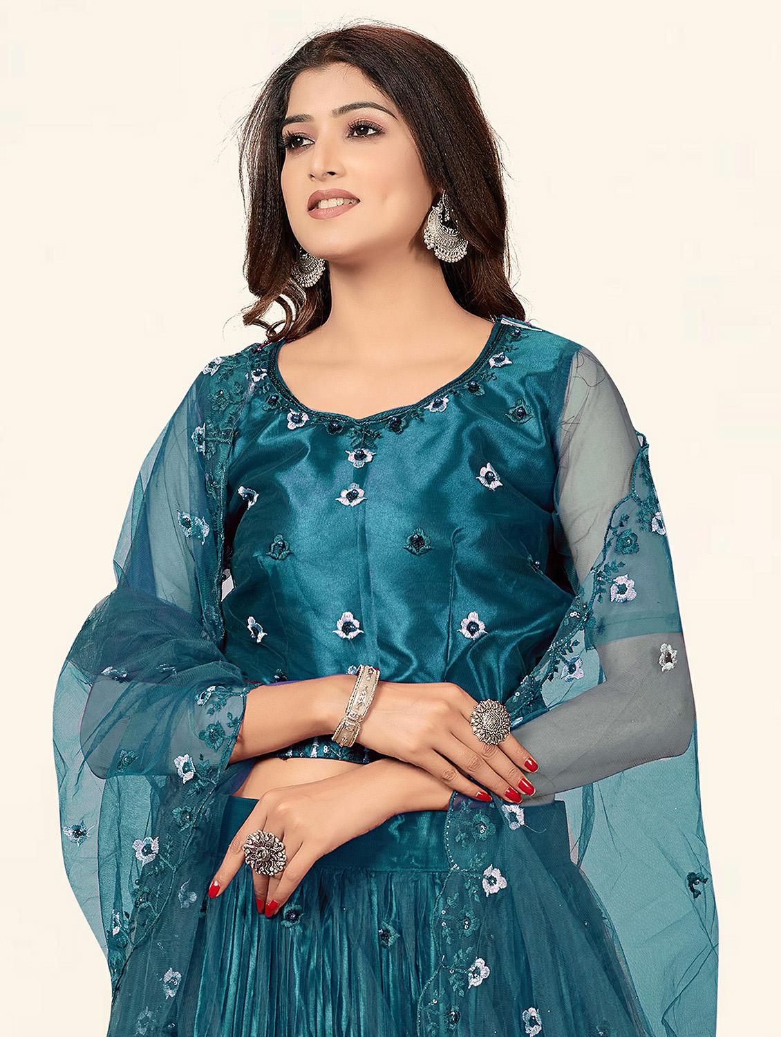 blue net aline lehenga - 19304673 - Standard Image - 4