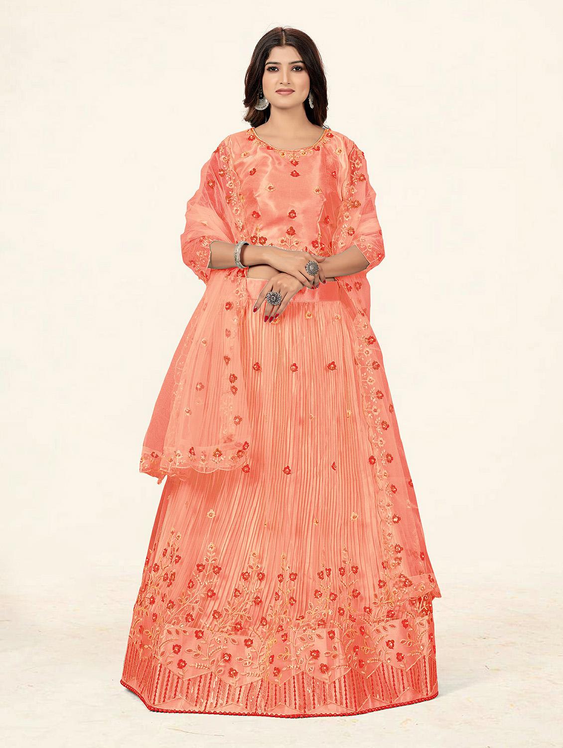 peach net aline lehenga - 19304676 -  Standard Image - 1