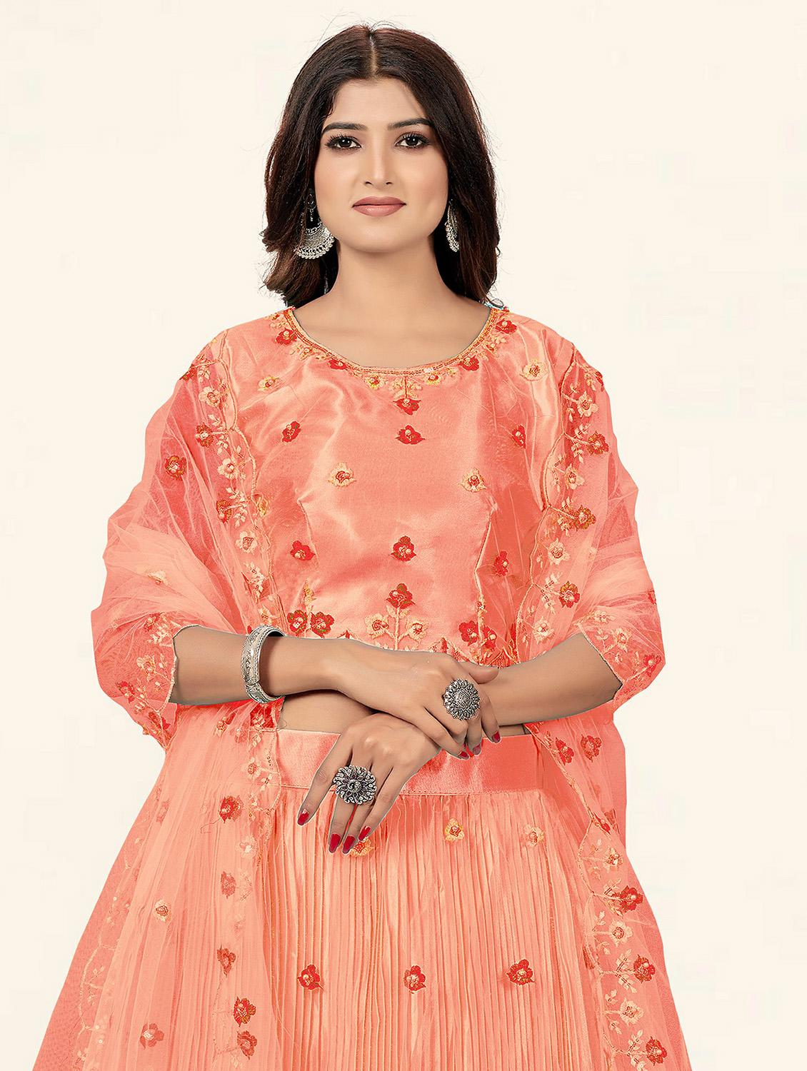 peach net aline lehenga - 19304676 - Standard Image - 4