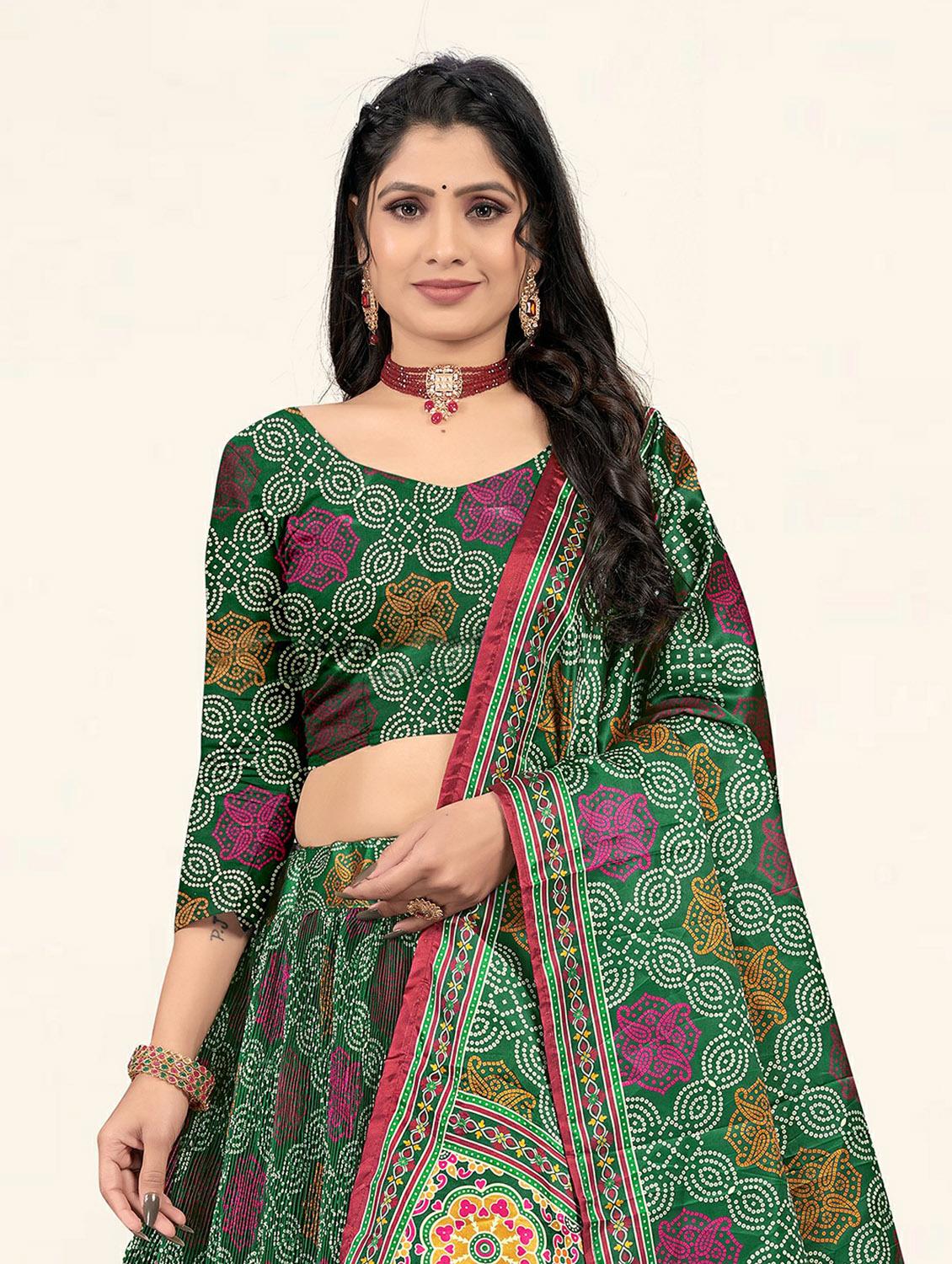 green bandhani printed a-line lehenga - 19304679 - Standard Image - 4