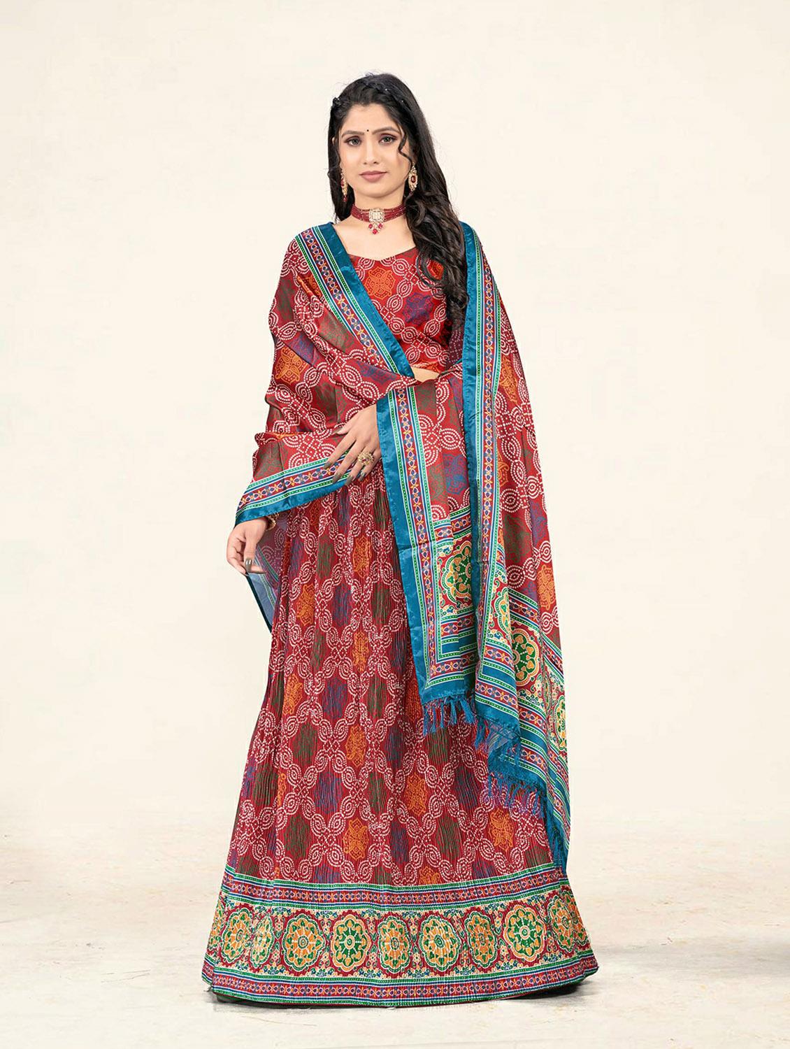 red a-line bandhani printed lehenga - 19304681 - Standard Image - 1