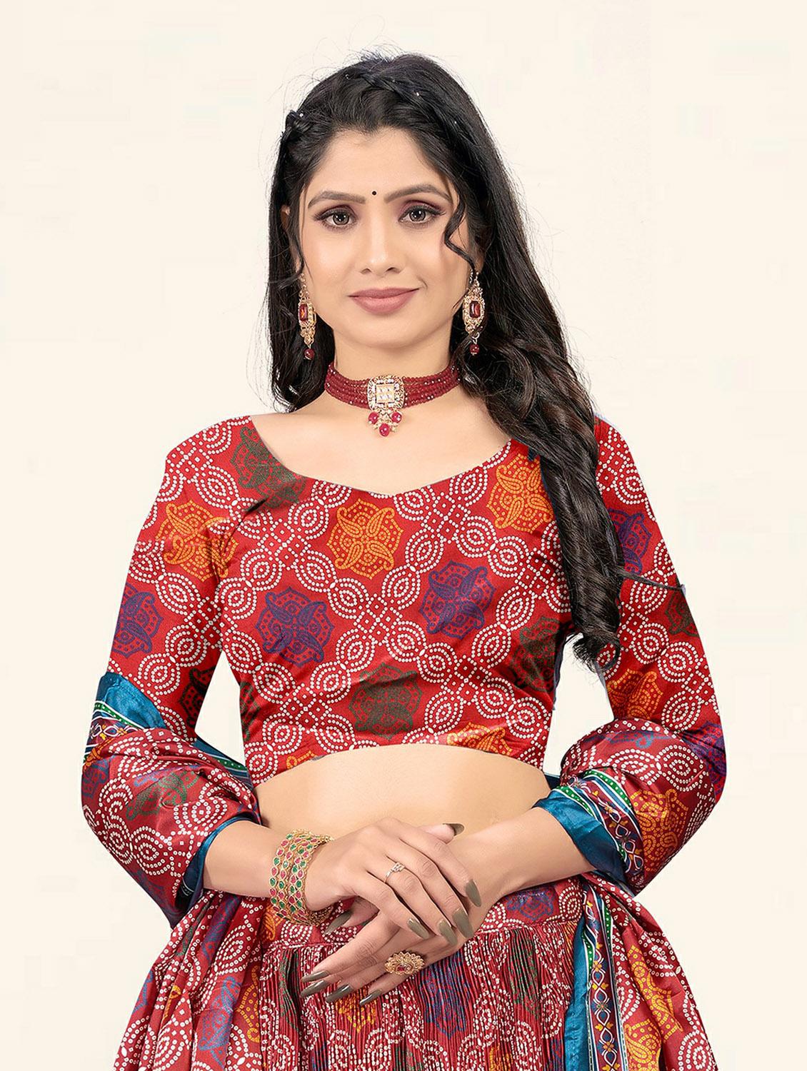 red a-line bandhani printed lehenga - 19304681 - Standard Image - 4
